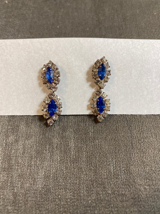 Pair Pierced Earrings - Blue Crystal