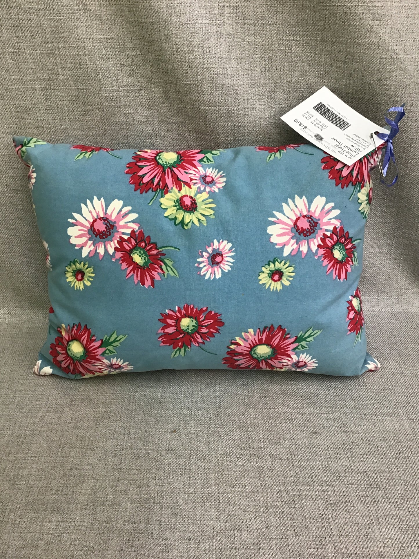 Blue Floral Lumbar Throw Pillow