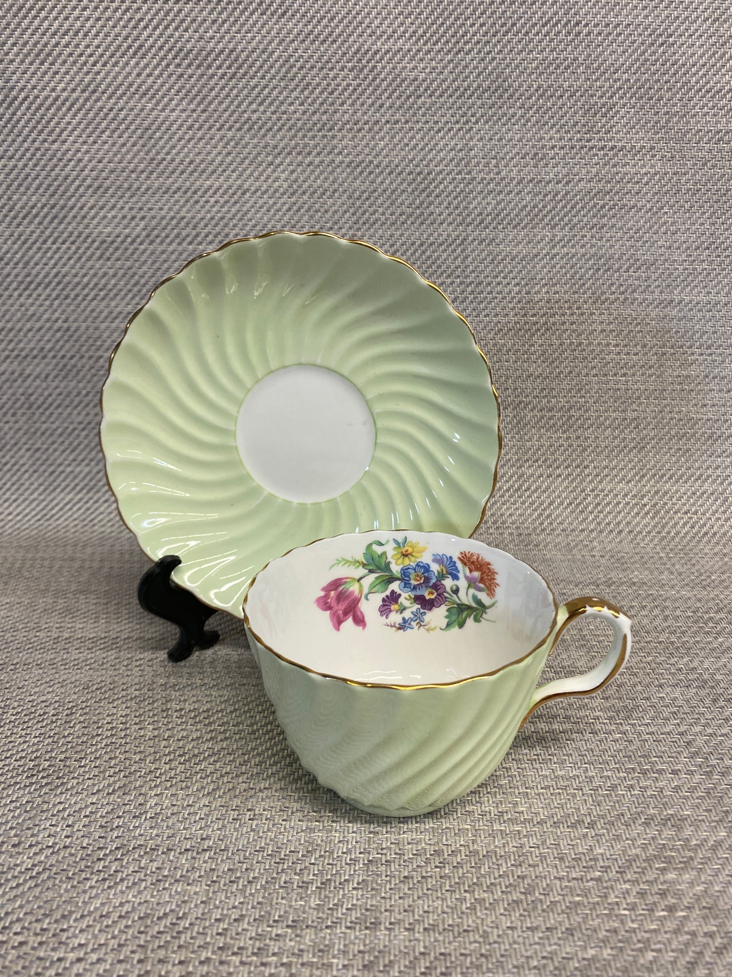 Aynsley Teacup & Saucer - Light Green
