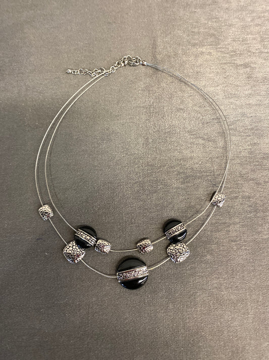 2 Strand Necklace - Black & Silver