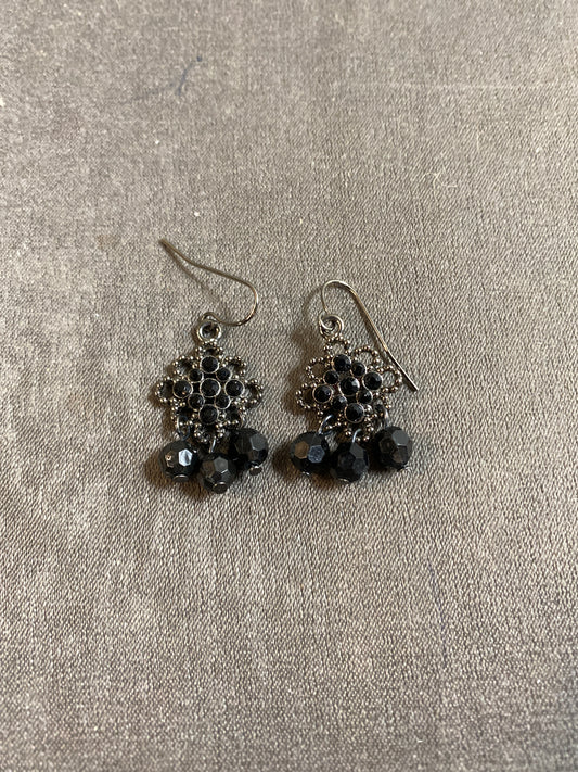 Pair Pierced Earrings - Black Bead Drops