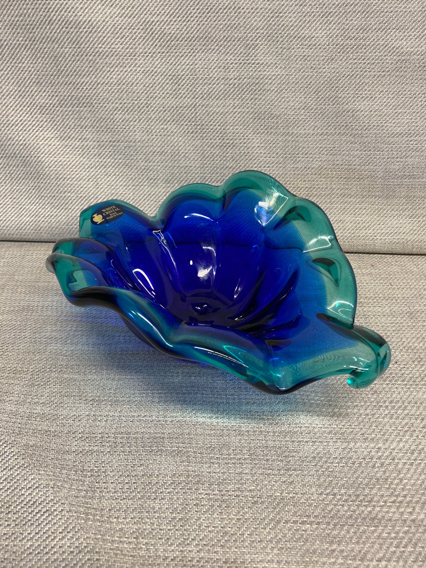 White Crystal Art Glass Bowl - Blue