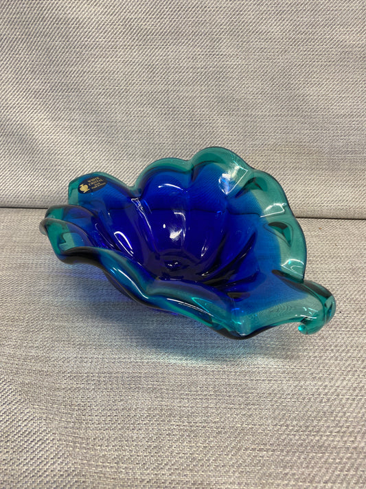 White Crystal Art Glass Bowl - Blue