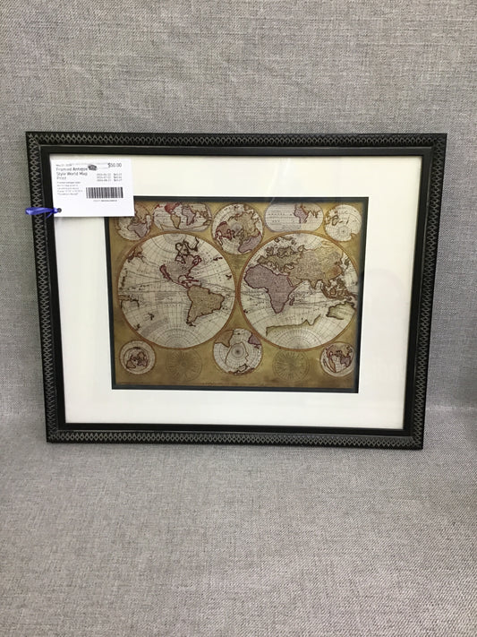 Framed Antique Style World Map Print