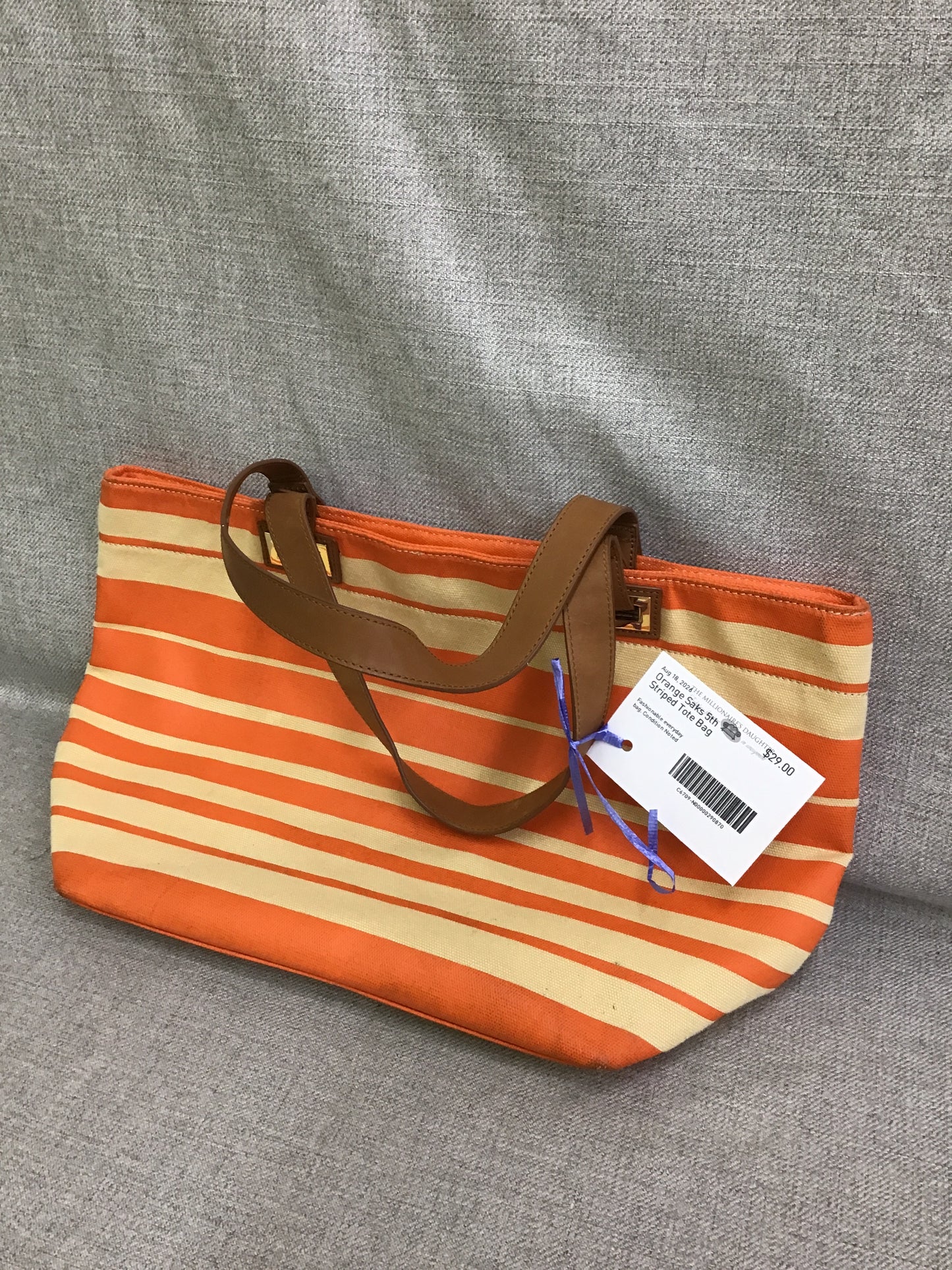 Orange Saks 5th Striped Tote Bag