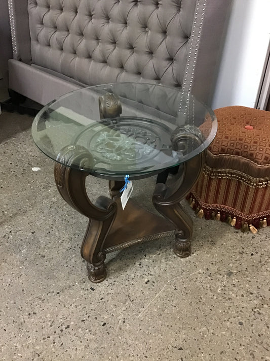 Round Glass Top End Table