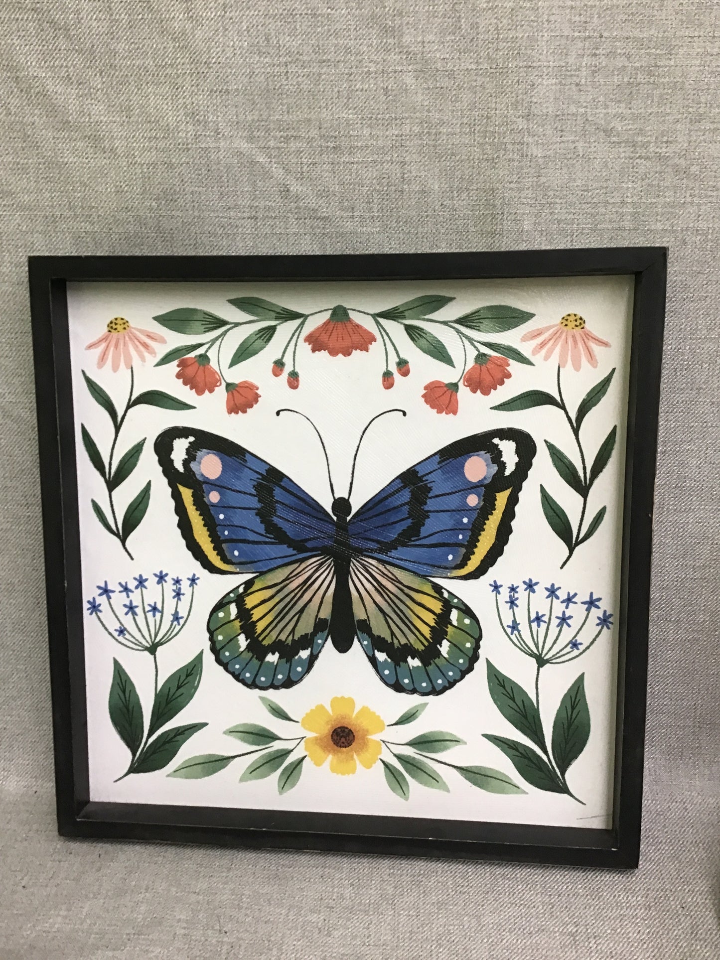 New! Butterfly w Flowers Framed Art