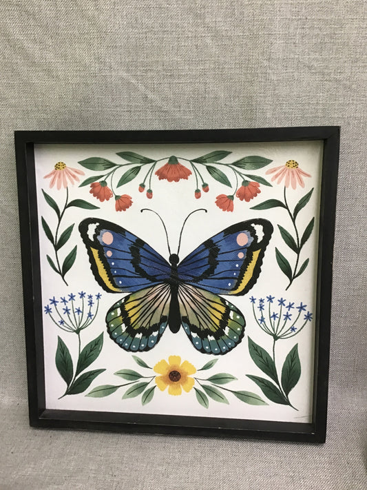 New! Butterfly w Flowers Framed Art