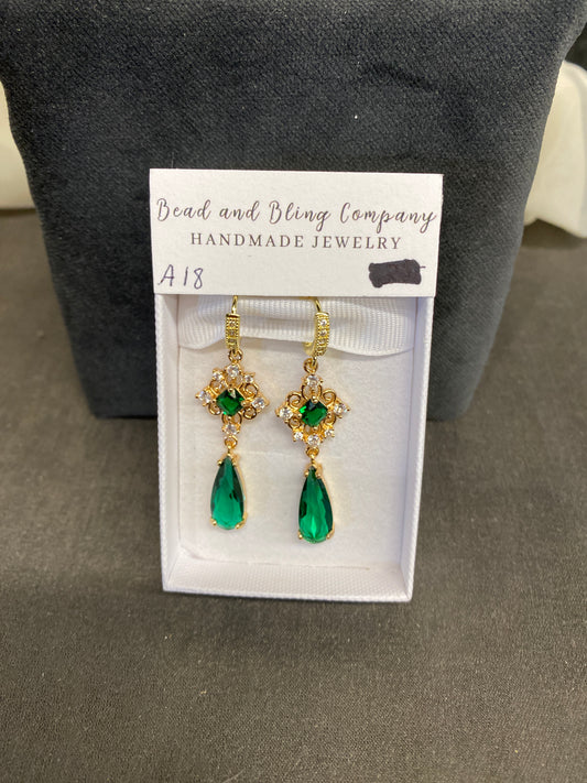 NEW! Handmade Pierced Earings - Green Teardrop/Diamond Shape