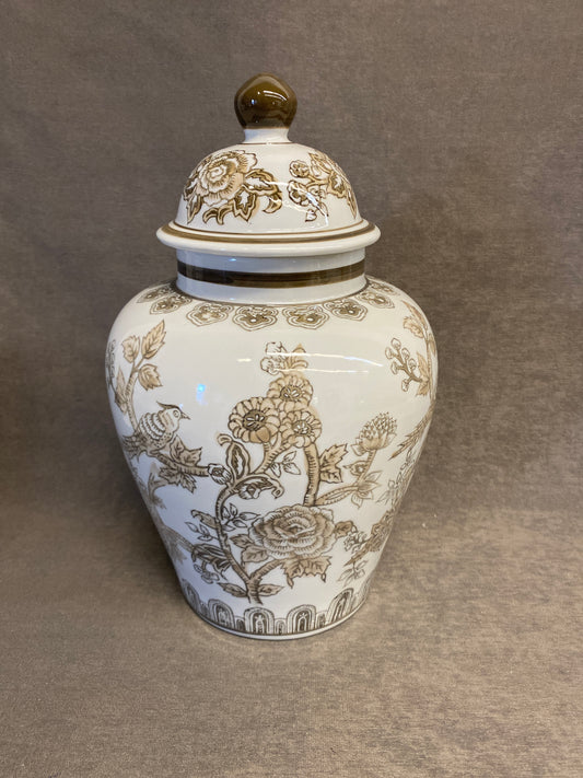 Porcelain Ginger Jar- Brown Floral