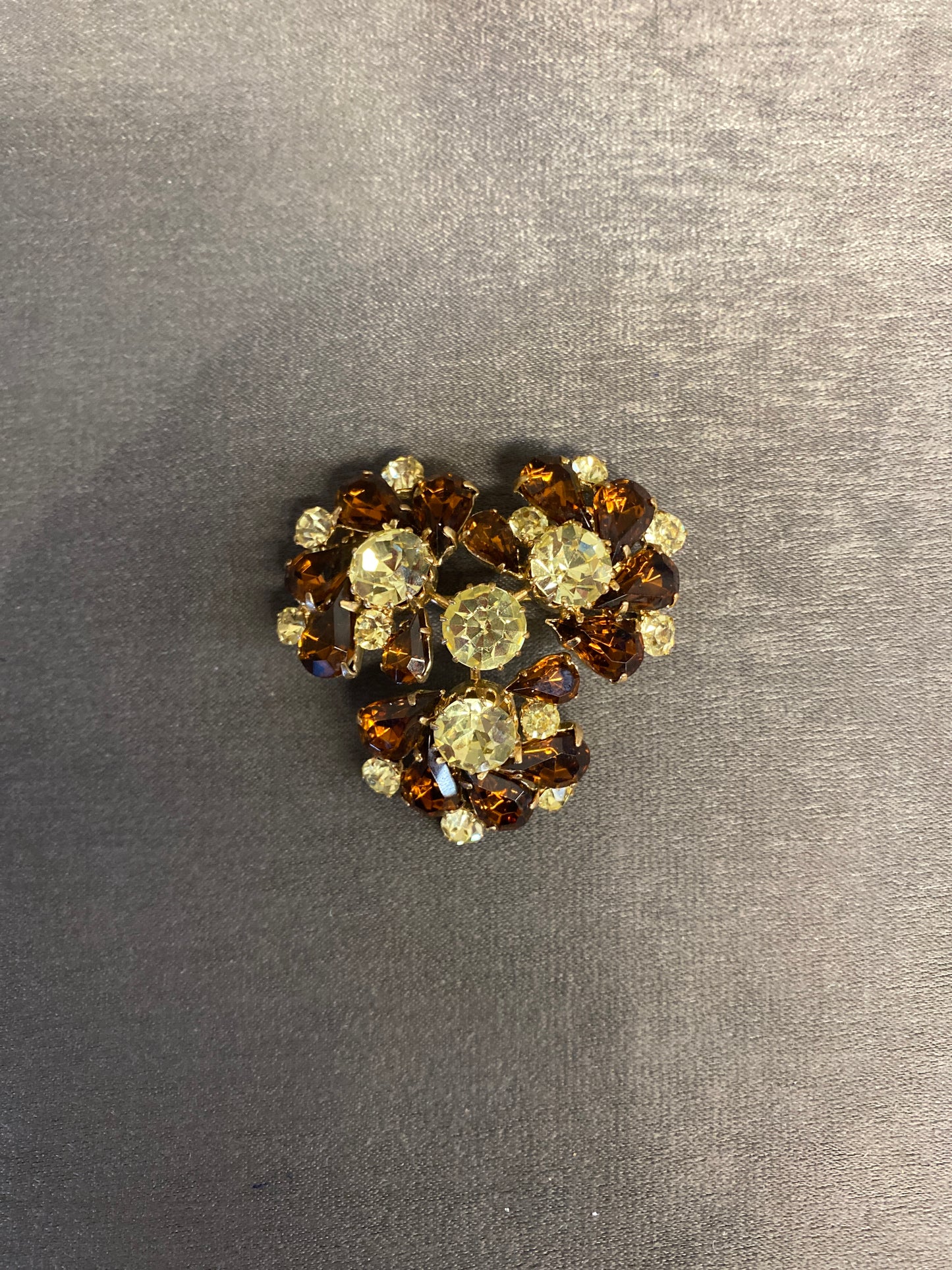 Vintage Rhinestone Brooch - Brown & Yellow