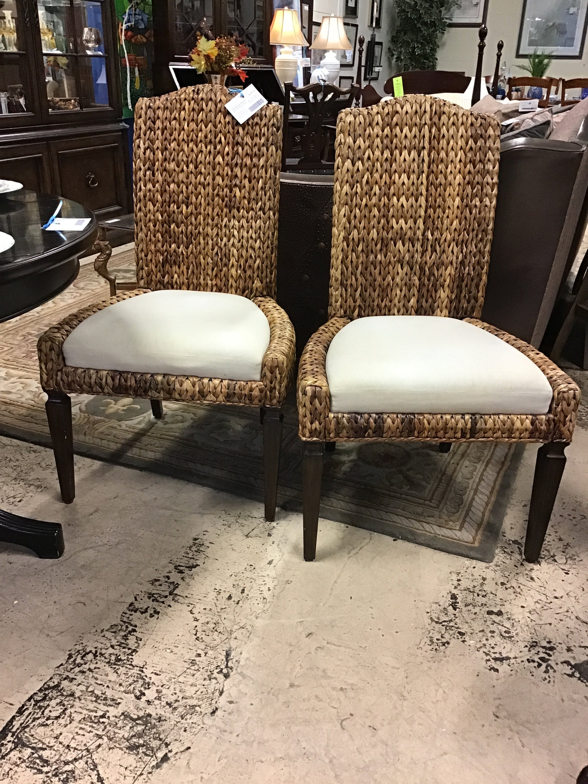 PAIR Basket Weave Side Dining Chairs