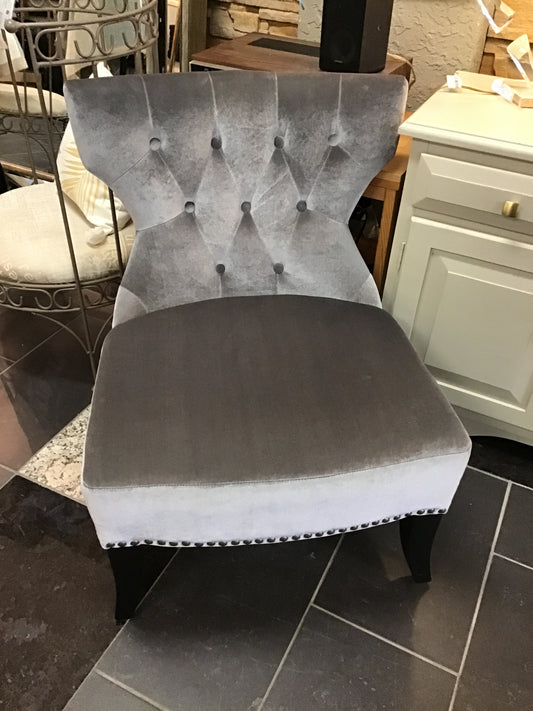 MCM Tufted Grey Velvet Accent Chair