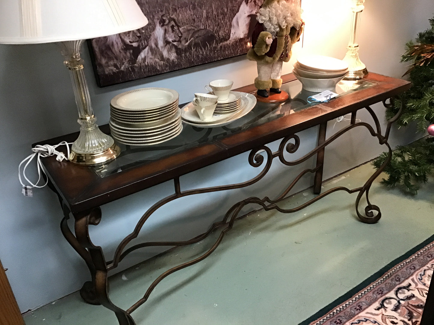 Thomasville Iron & Leather Console Table