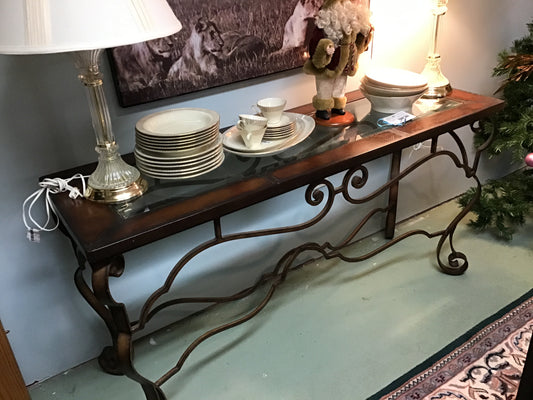 Thomasville Iron & Leather Console Table