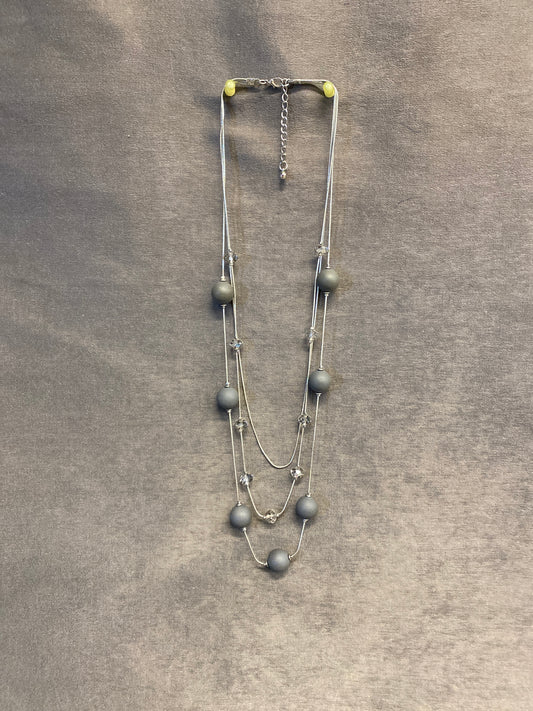 3 Strand Necklace - Grey Beads