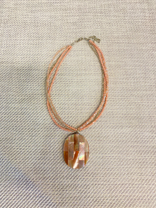 4 Strand Necklace - Shell Mosaic Pendant