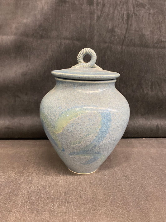 Studio Pottery Lidded Pot - Blue Speckled