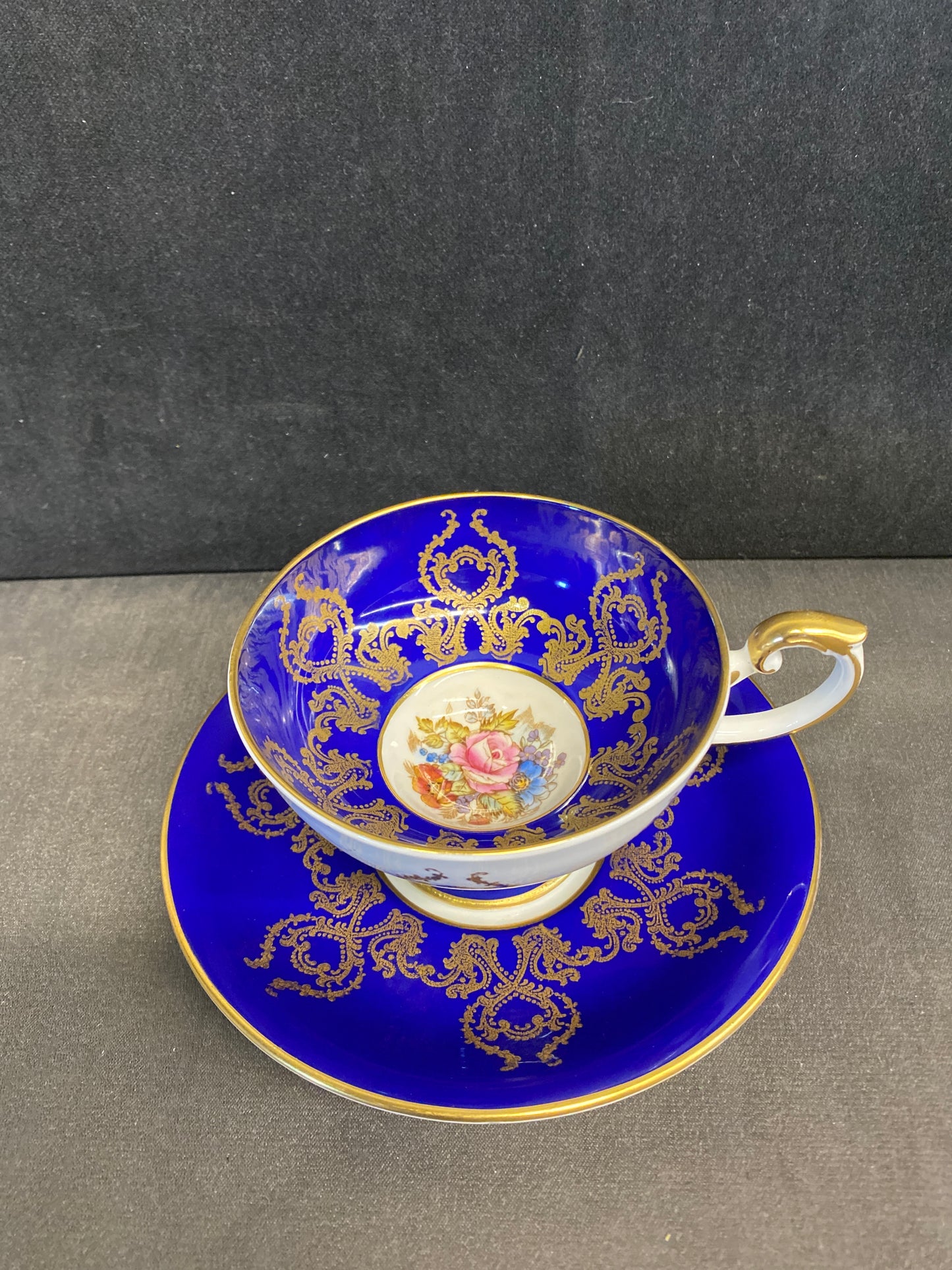 Aynsley Teacup & Saucer - Blue & Gold