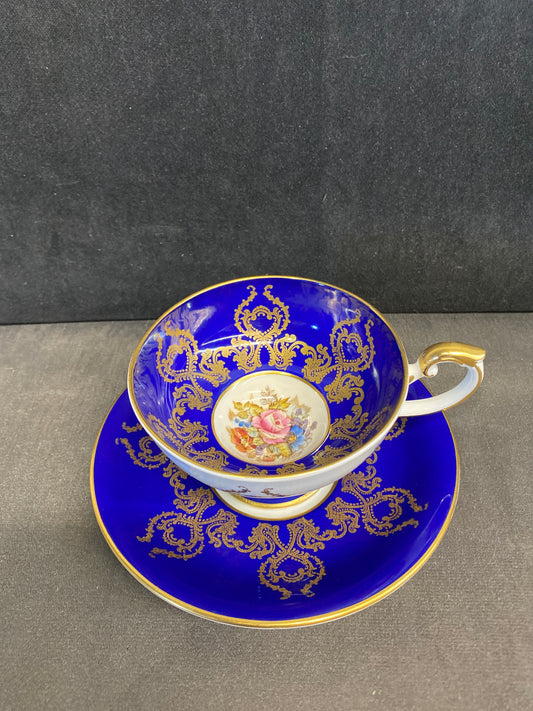 Aynsley Teacup & Saucer - Blue & Gold