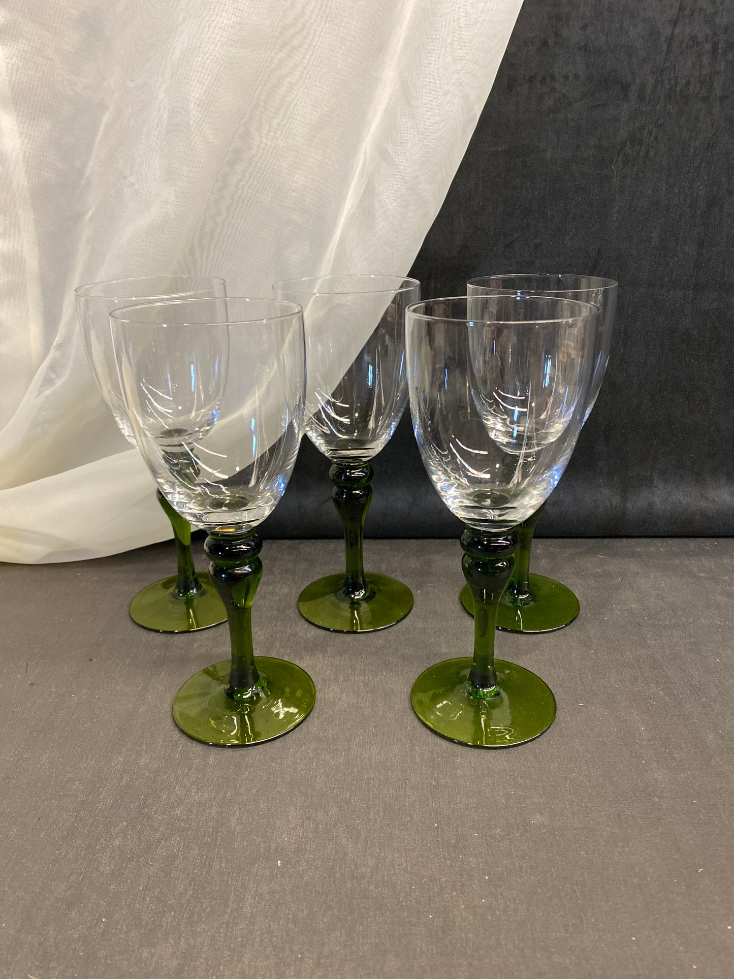 Set 6 Glass Goblets - Green Stem