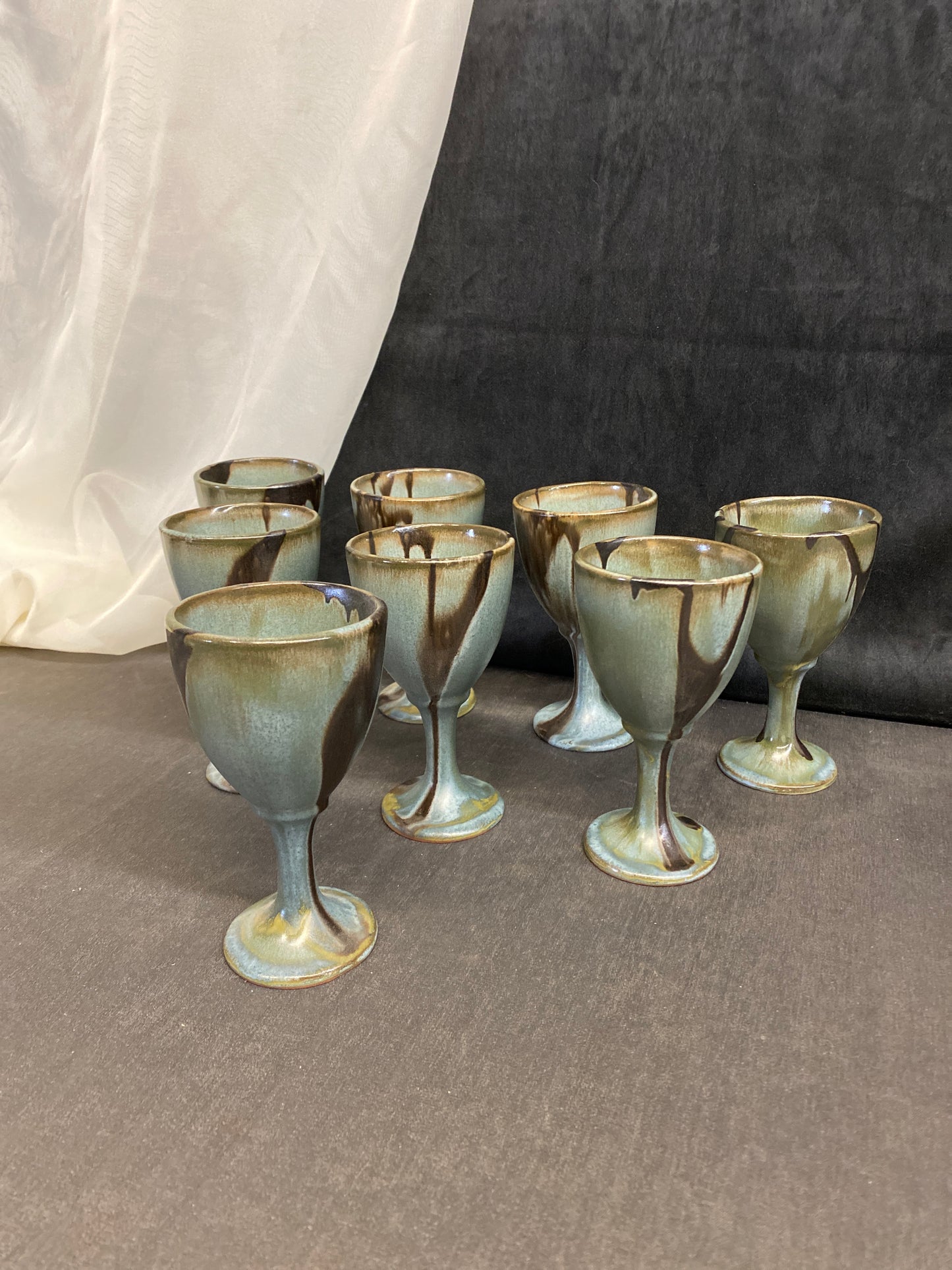 Set of 8 Studio Pottery Wine Glasses