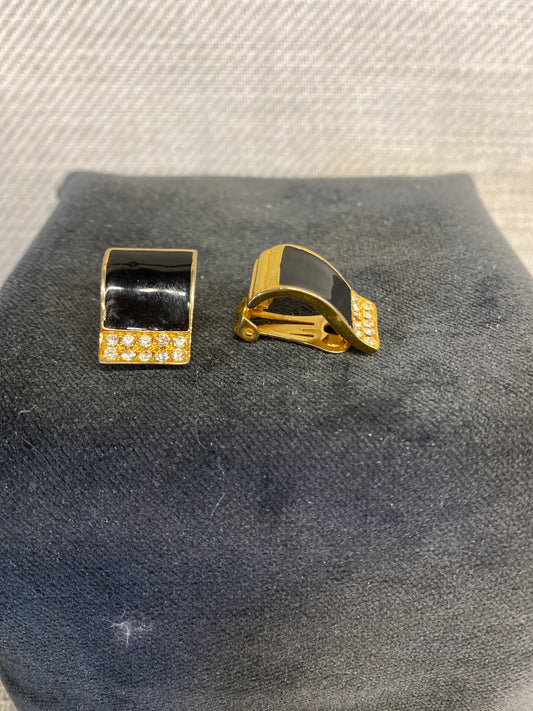 PAIR Clip On Earrings - Gold & Black