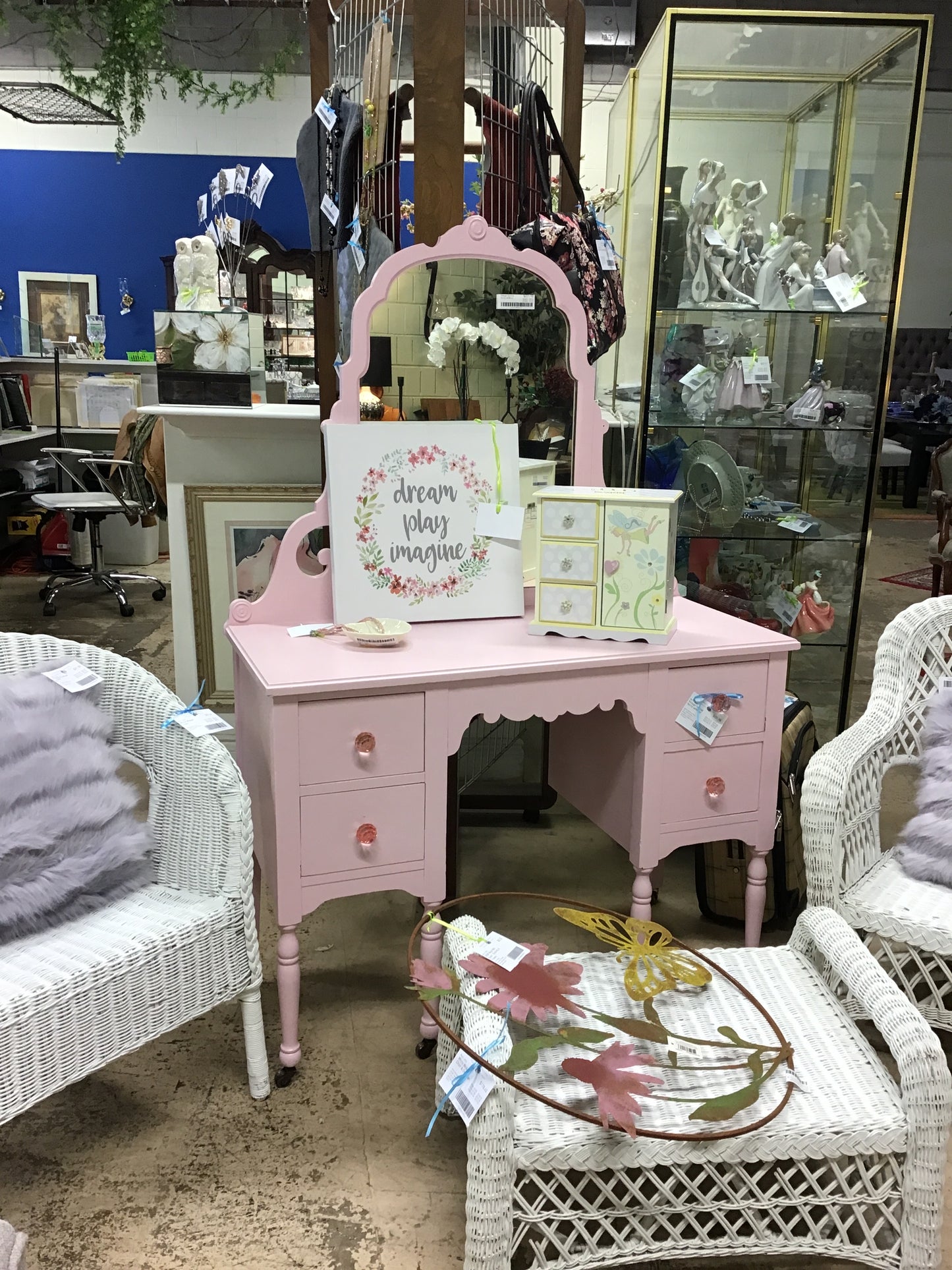 Vintage Painted Vanity w/Mirror