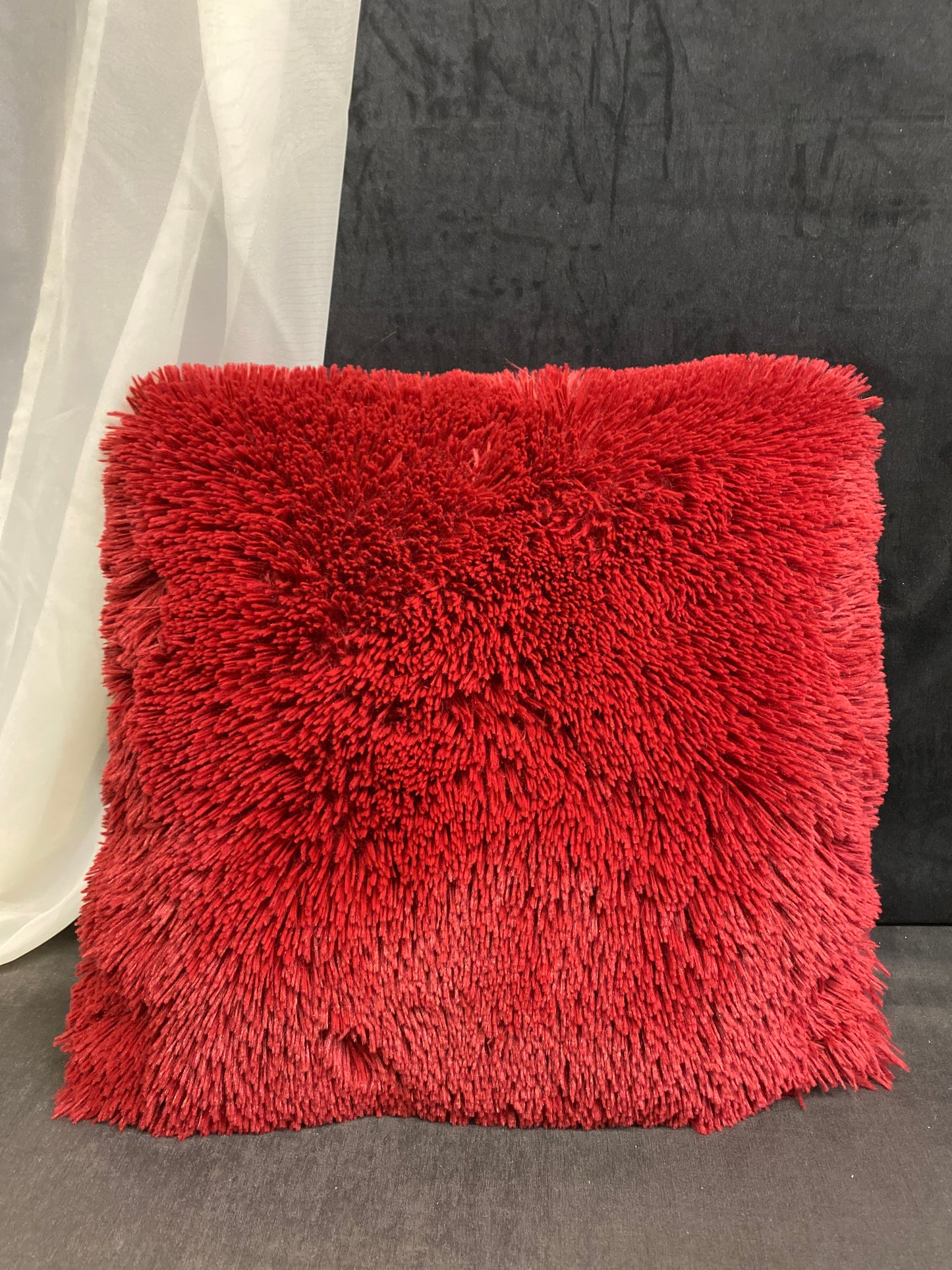 Thro Cushion - Red Faux Fur