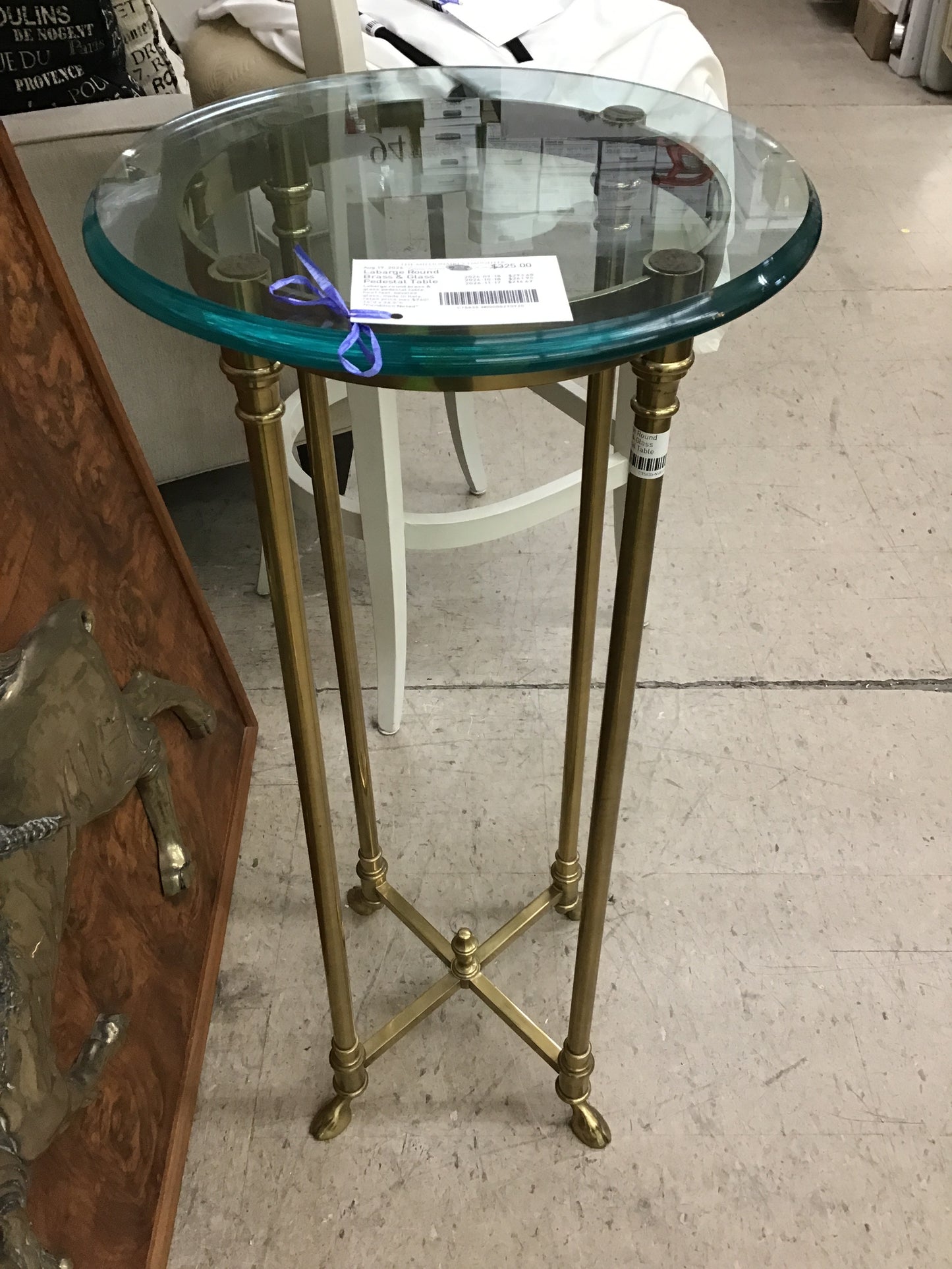 Labarge Round Brass & Glass Pedestal Table