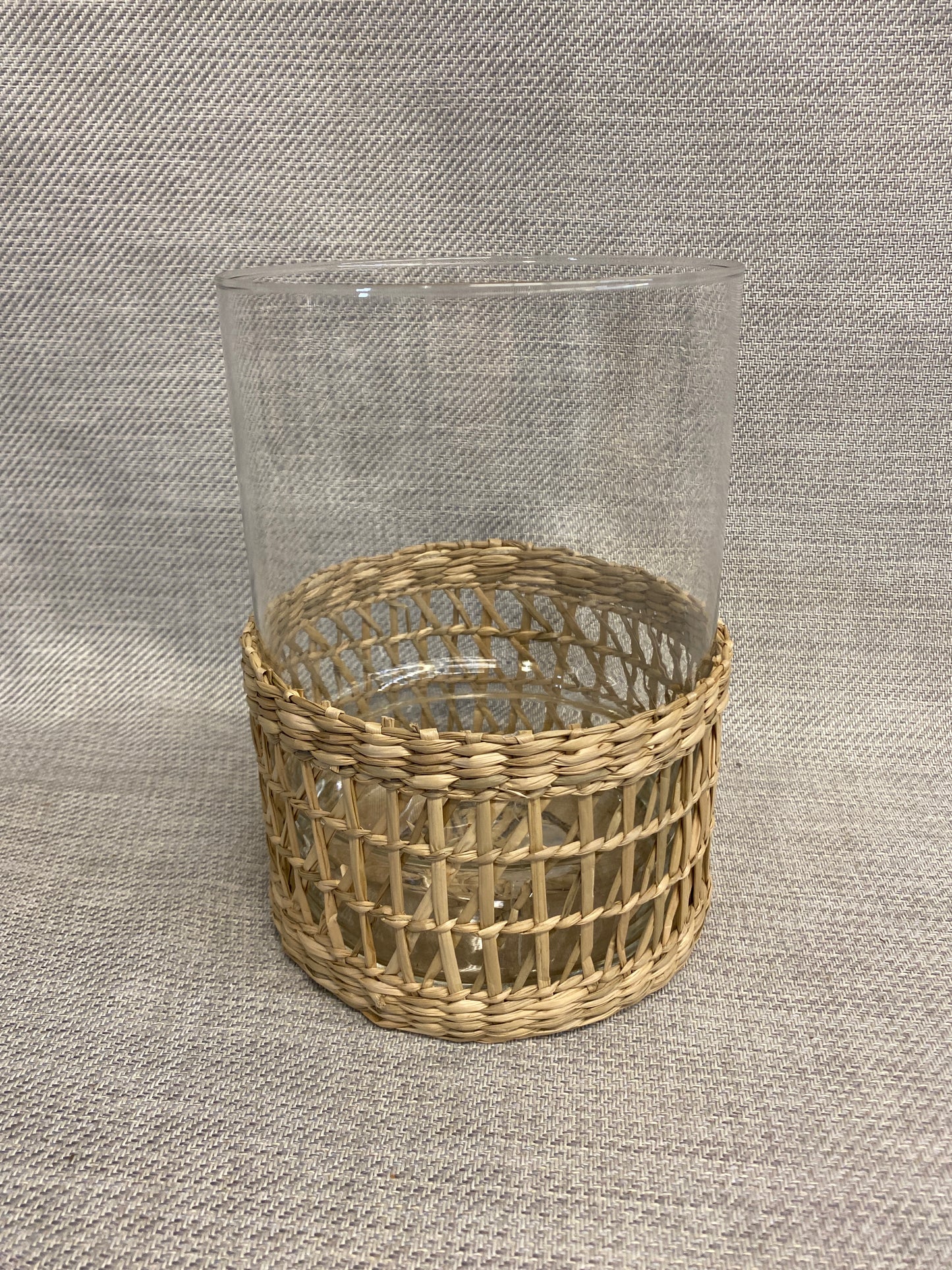 Glass Candleholder - Wicker Sleeve