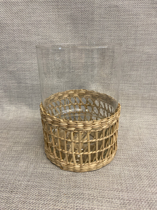 Glass Candleholder - Wicker Sleeve
