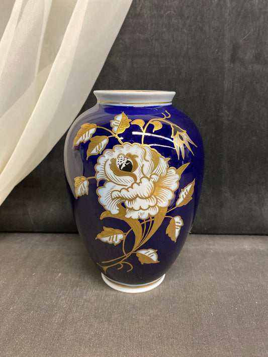 Vintage Wallendorf Vase - Cobalt & Gold