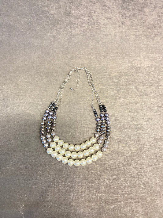 3 Strand Necklace - Shiny Grey Beads