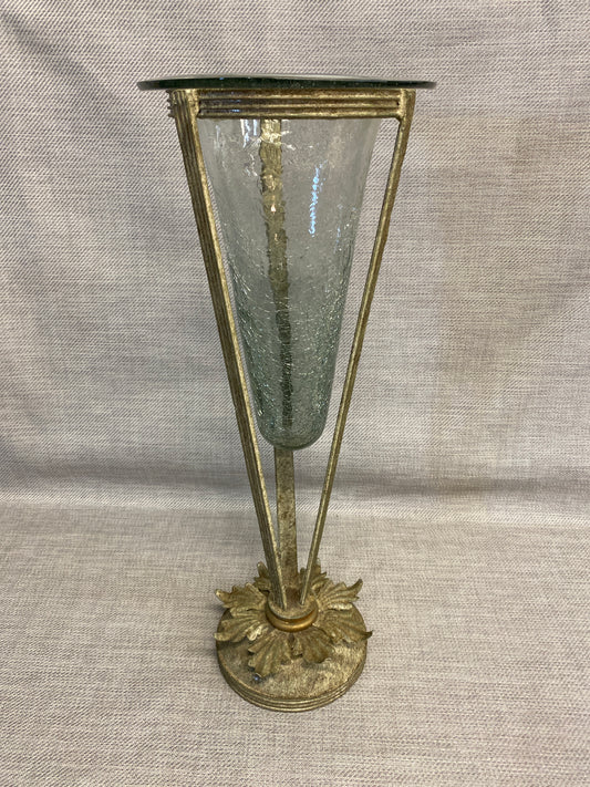 Glass Vase In Metal Stand