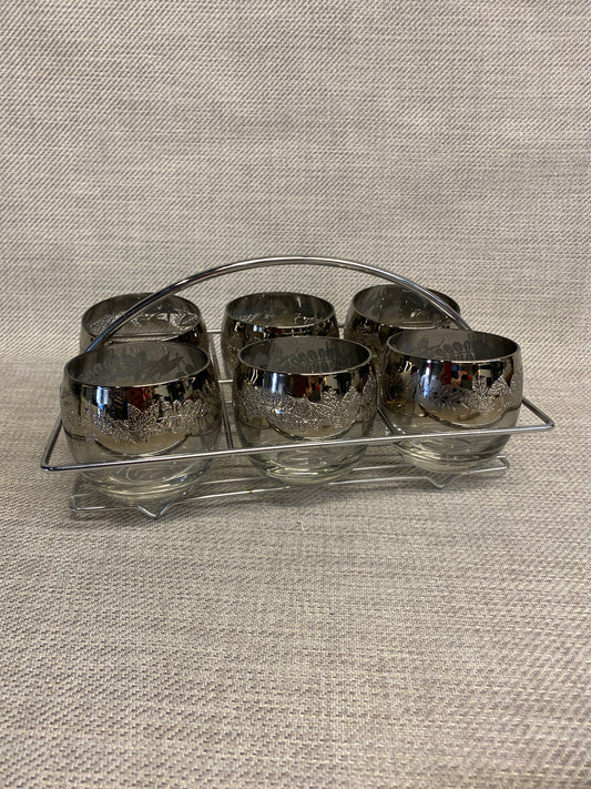 Set 6 Vintage Roly Poly Glasses in Caddy