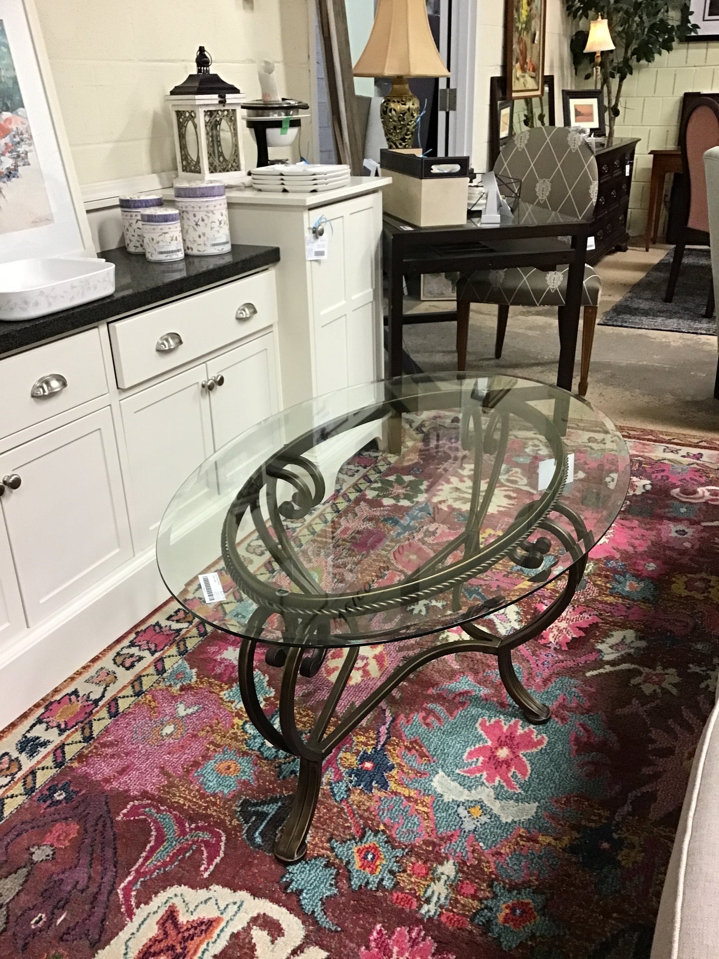 Oval Glass/Metal Coffee Table