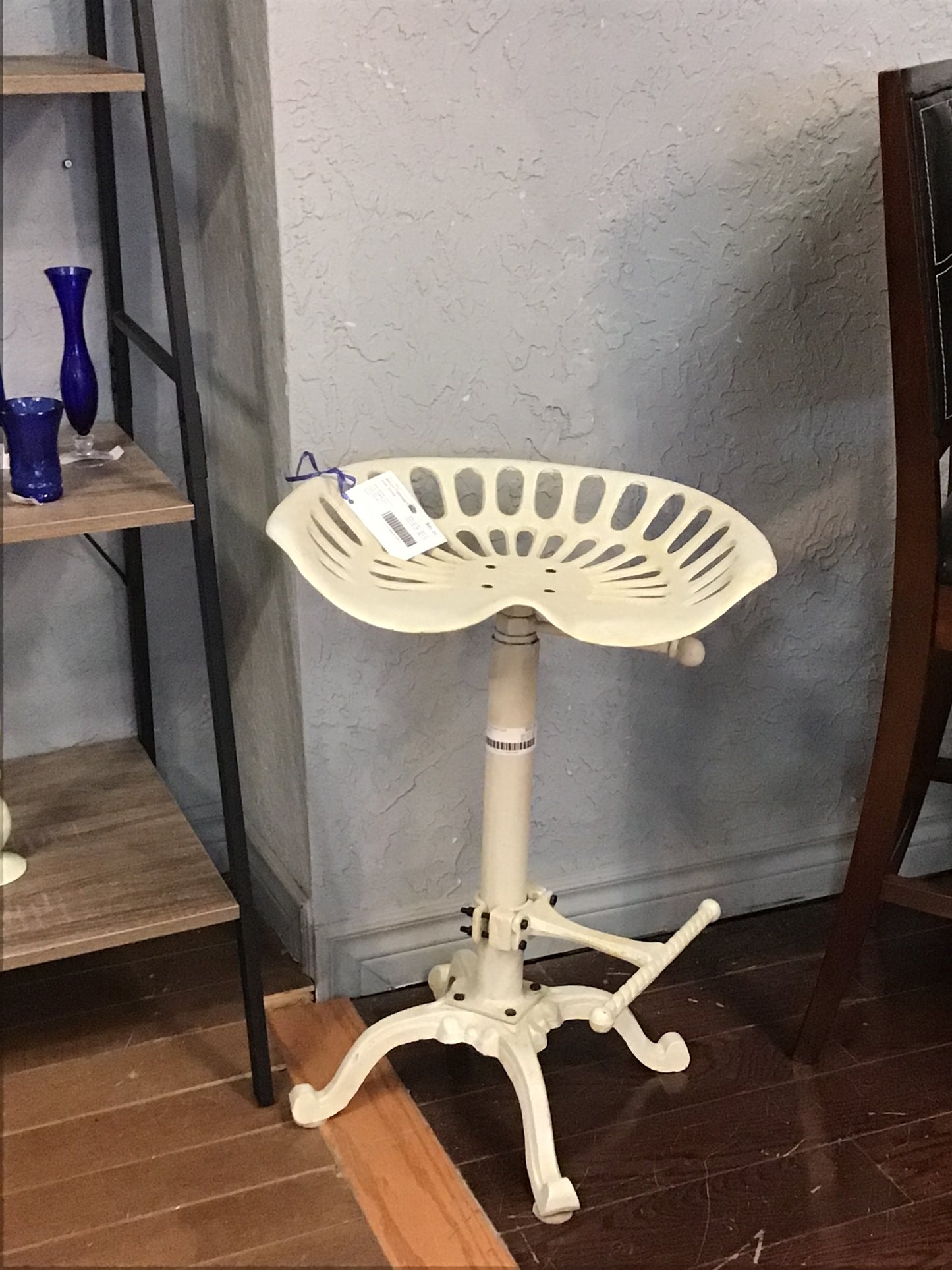 White Painted Cast Iron Stool