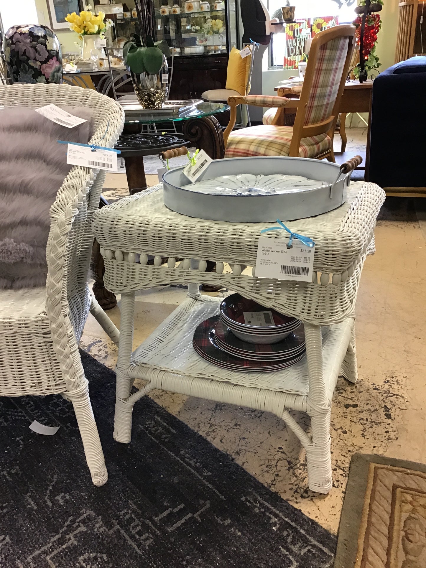 White Wicker Side Table