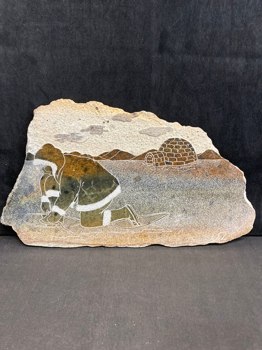 Vintage Stone Wall Plaque - Inuit Snowshoe
