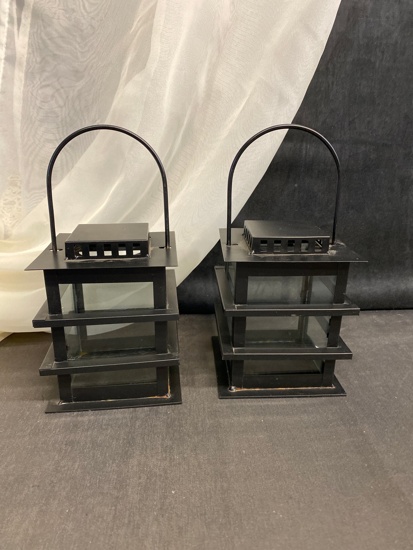 PAIR Candle Lanterns - Metal & Glass