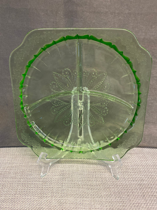 Depression Glass Green Grill Plate