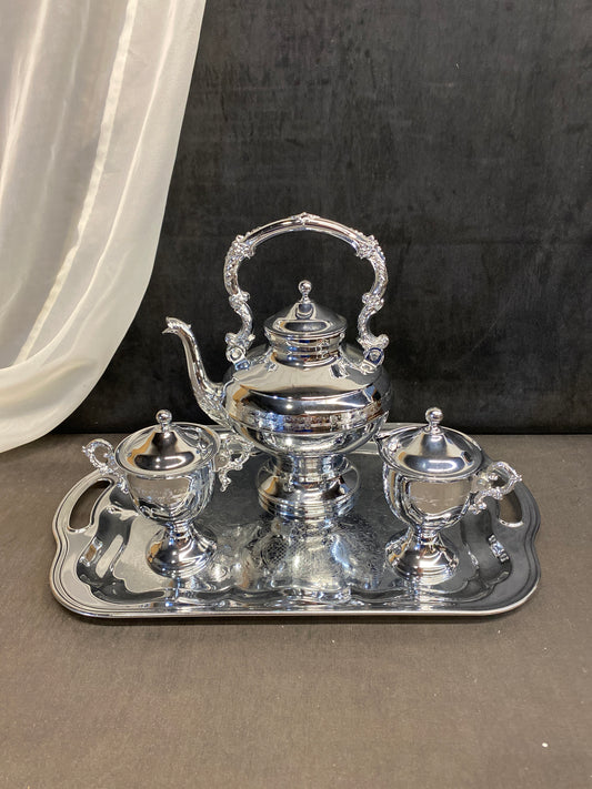 4PC Silver Tone Metal Tea Set