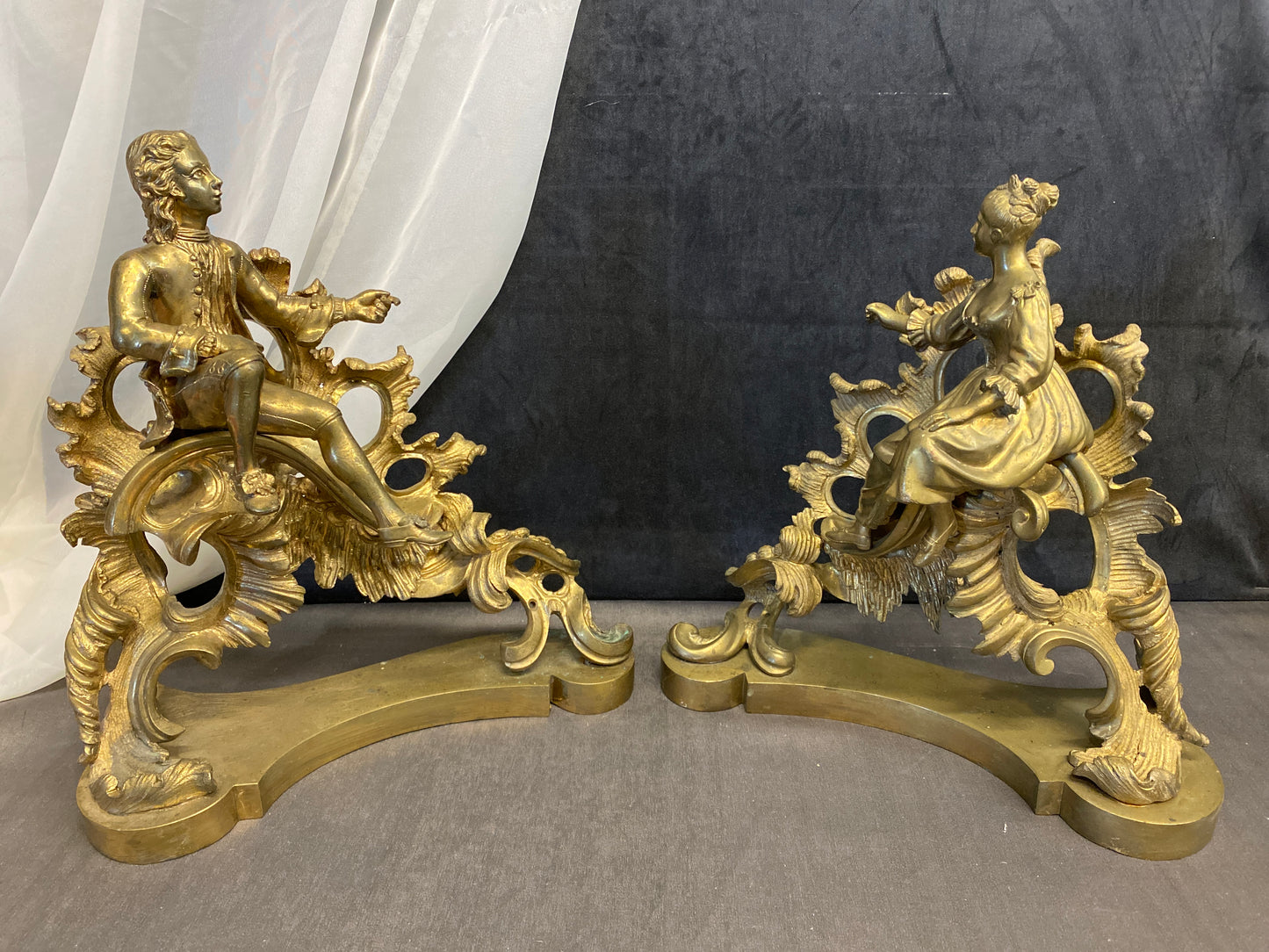 PAIR Vintage Brass Rococo Chenets