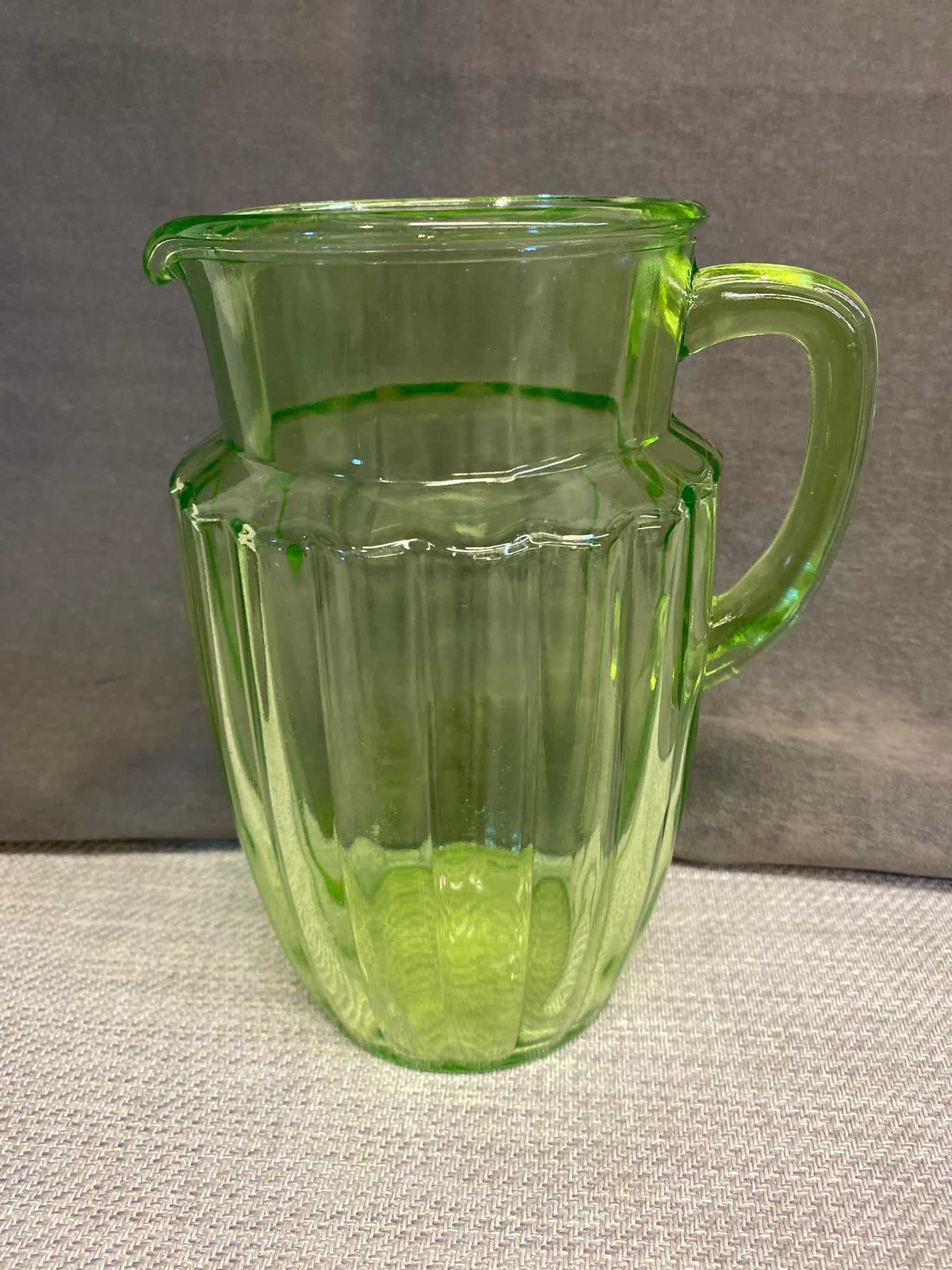 Vintage Green Depression Glass Pitcher 8.25"h