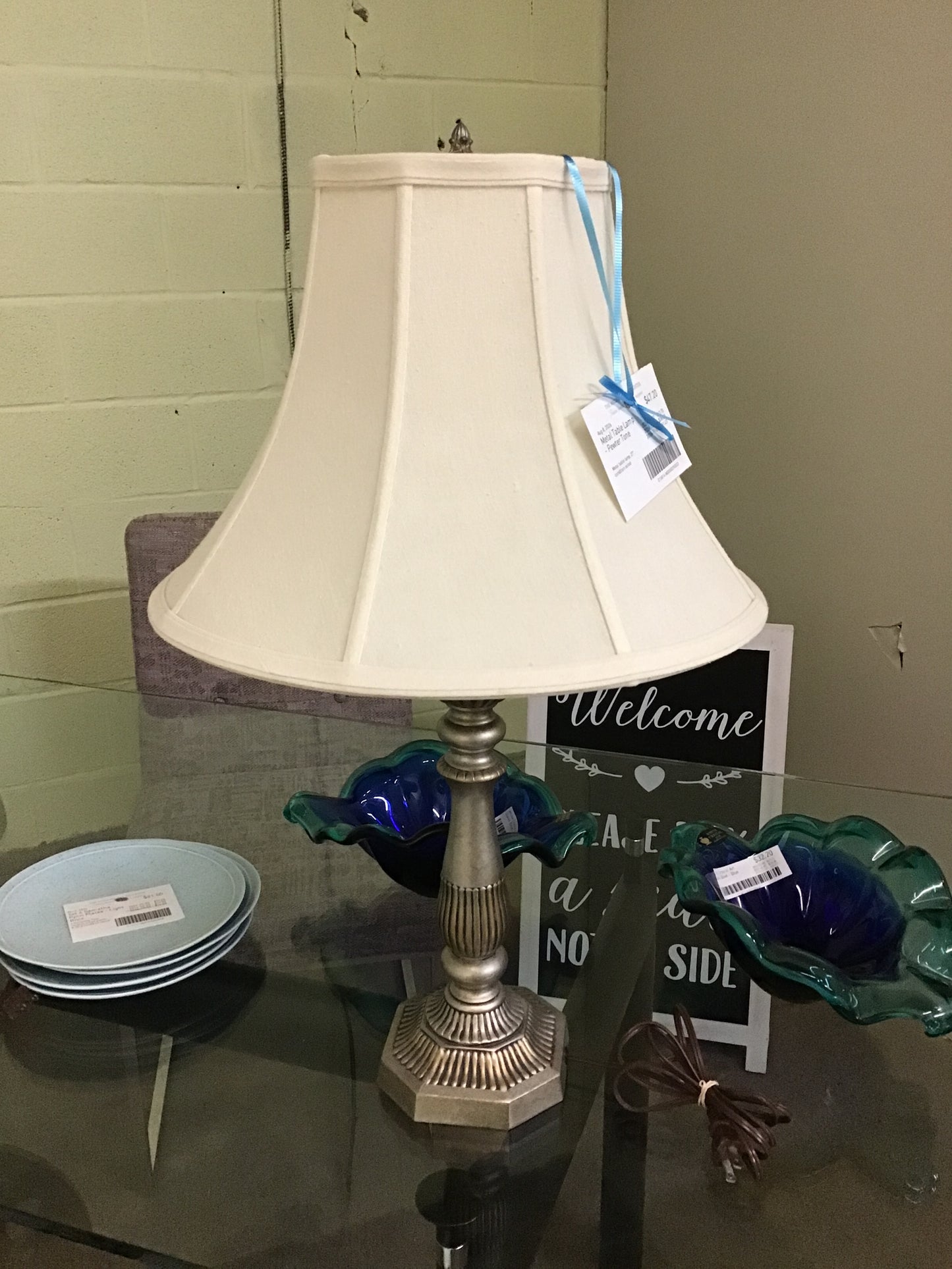 Metal Table Lamp - Pewter Tone