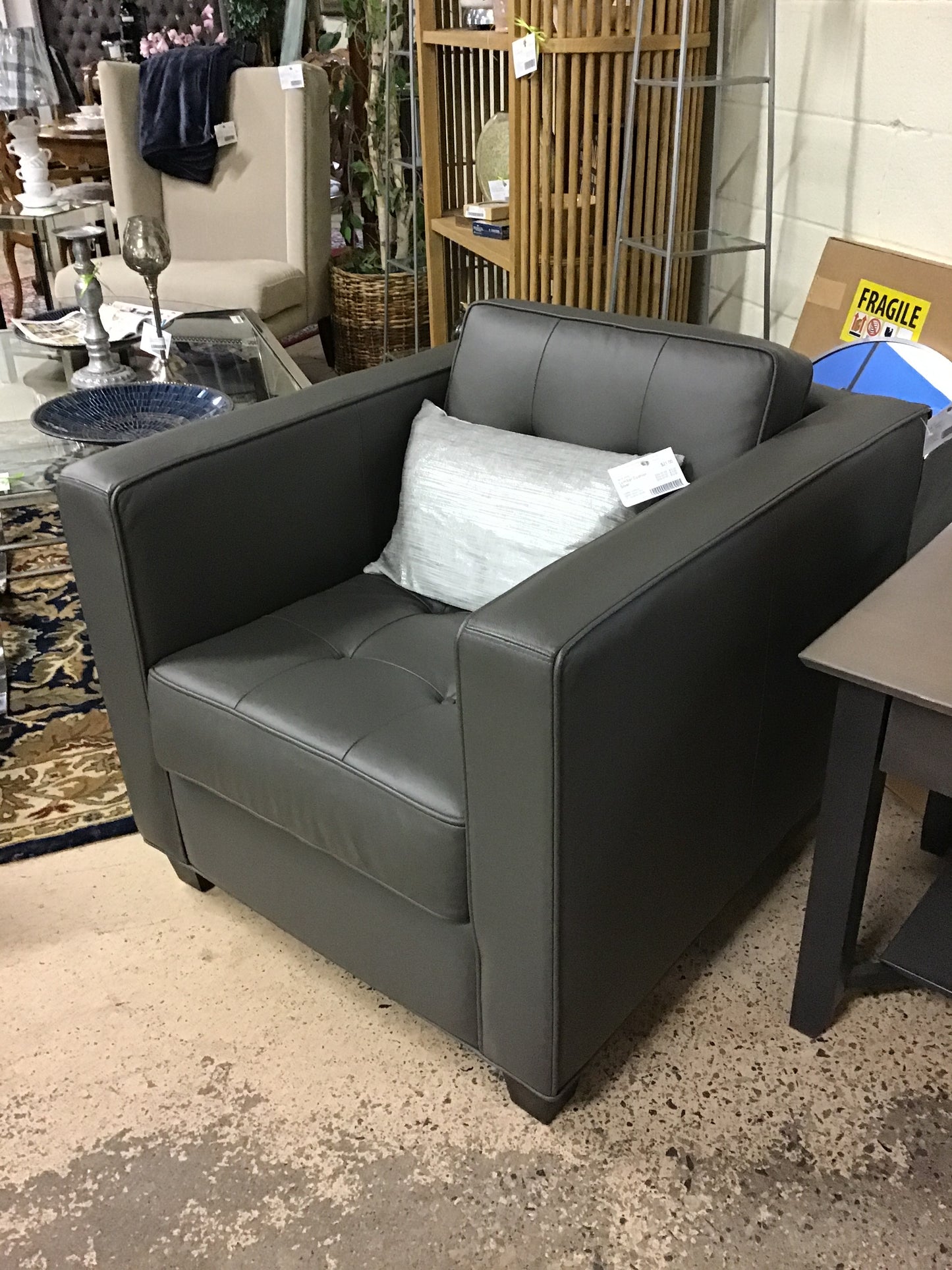 NEW! Leather Chair - Grey