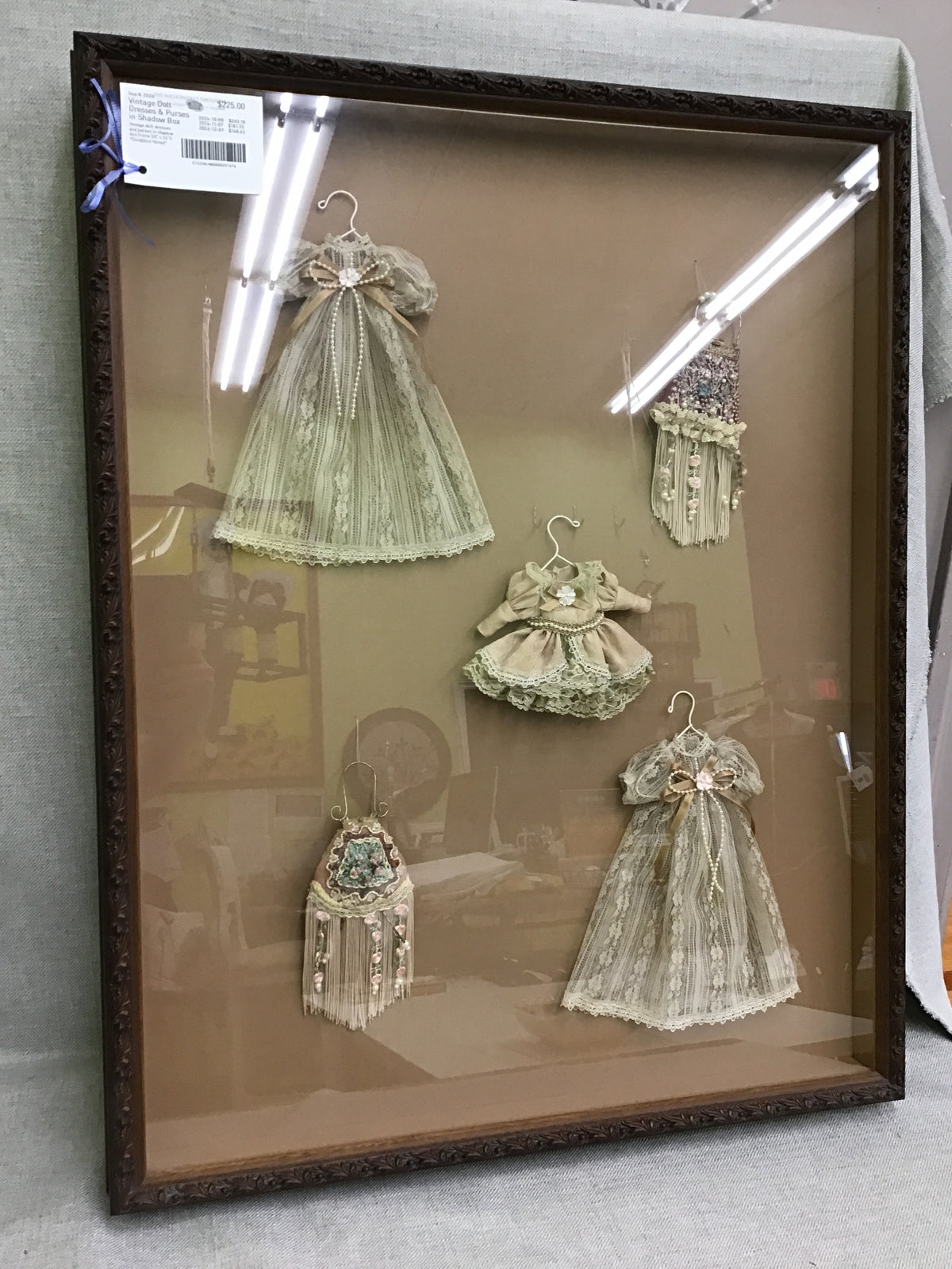 Vintage Doll Dresses & Purses in Shadow Box