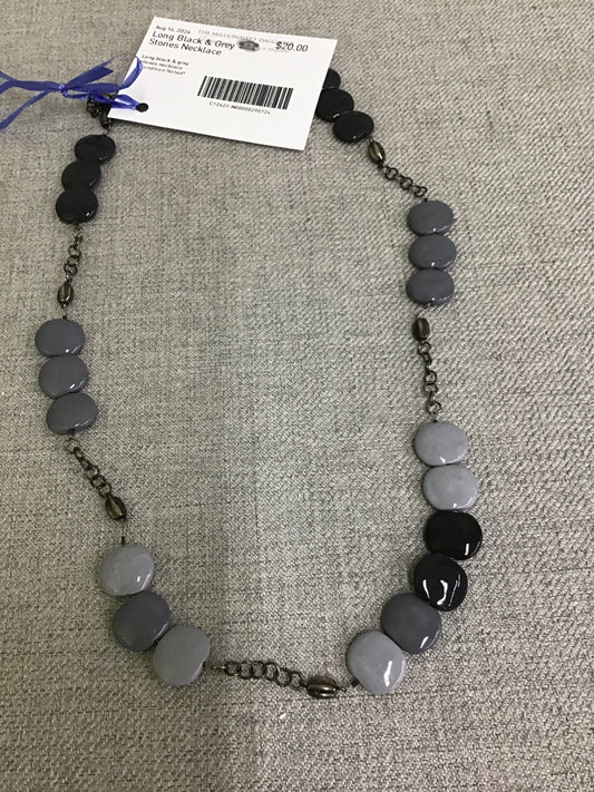 Long Black & Grey Stones Necklace