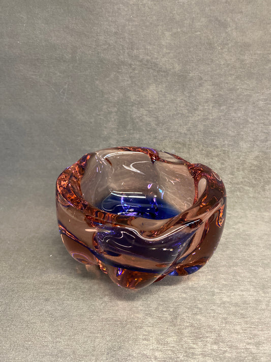 Vintage Glass Ashtray - Blue & Pink